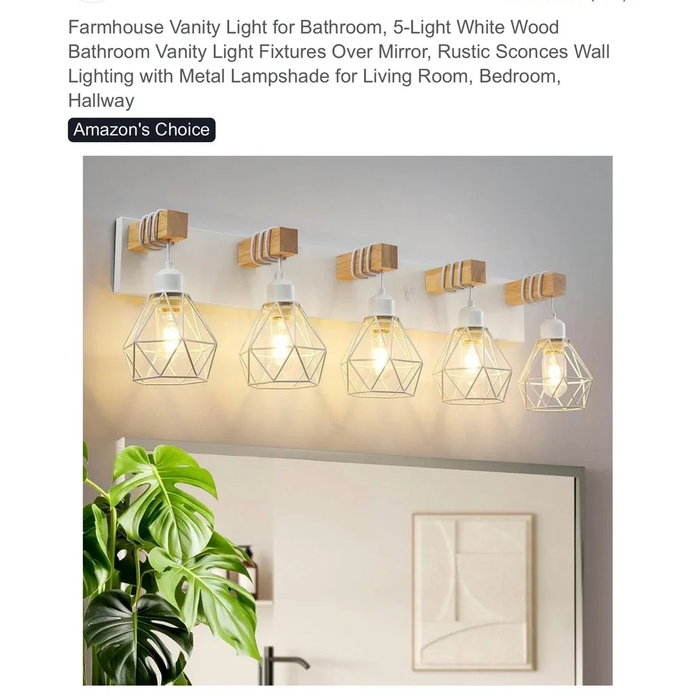 New in box Farmhouse Vanity Light 5 Light White Wood Rustic Sconce Wall Lighting